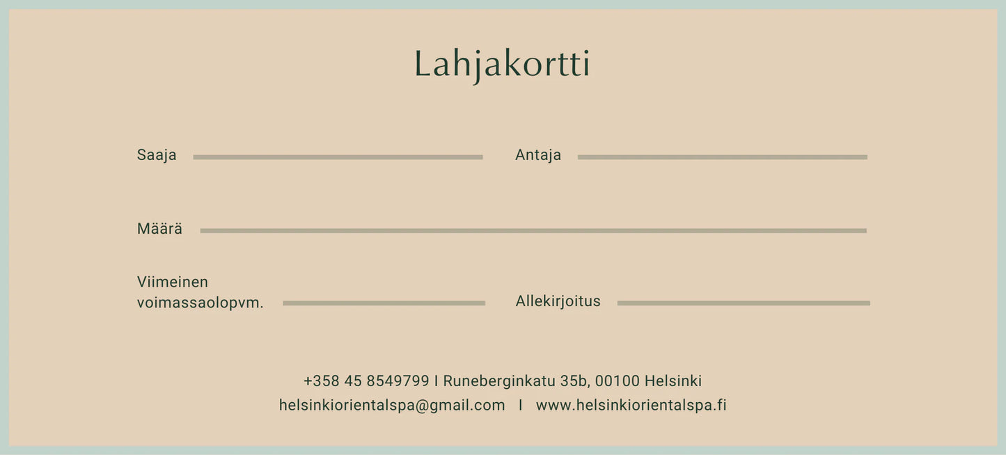 Helsinki Oriental Spa Gift Card